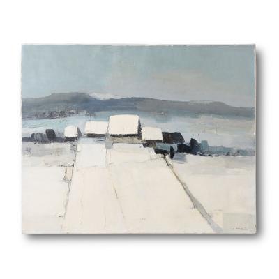 Joseph Muslin Landscape Painting on Canvas Hiver Vosgien Winter Village France