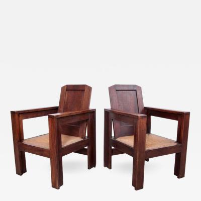 Joseph Savina Pair of Joseph Savina Lounge Chairs in Oak France 1940s