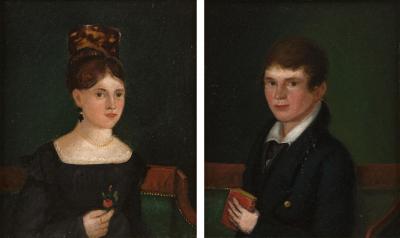 Joshua Johnson Young Lady Holding a Rose and Young Gentleman Holding a Book