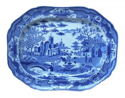 Josiah Spode II Spode Gothic Castles Large Blue and White Staffordshire Platter circa 1815