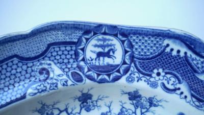 Josiah Spode II Spode Gothic Castles Large Blue and White Staffordshire Platter circa 1815