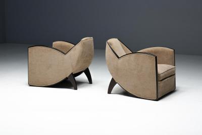 Joubert et Petit DIM Pair of Art Deco Club Chairs in the Style of Joubert Petit France 1940s