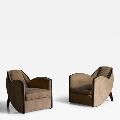 Joubert et Petit DIM Pair of Art Deco Club Chairs in the Style of Joubert Petit France 1940s