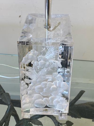 Joyce Francis FANTASTICAL PAIR OF CARVED PEGASUS LUCITE LAMPS BY JOYCE FRANCIS