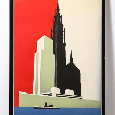 Jozef Winters Art Deco Lithograph Poster Antwerp World Port Art City by Jozef Winters