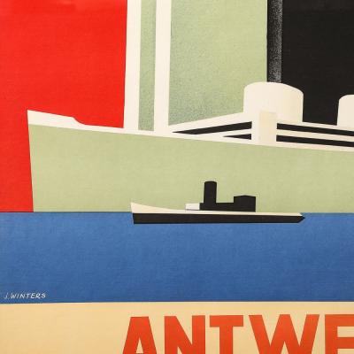 Jozef Winters Art Deco Lithograph Poster Antwerp World Port Art City by Jozef Winters