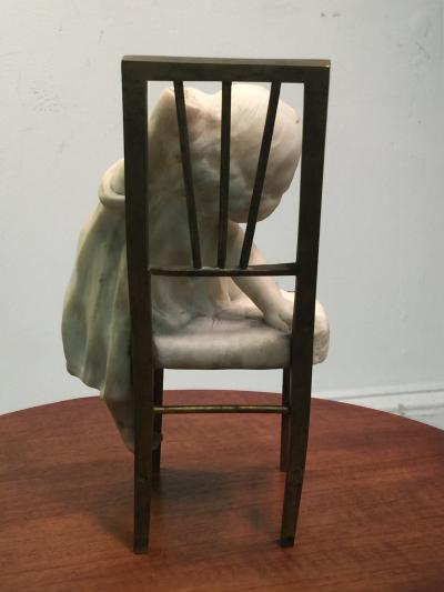 Juan Clara JUAN CLARA MARBLE CHILD ON BRONZE CHAIR SCULPTURE
