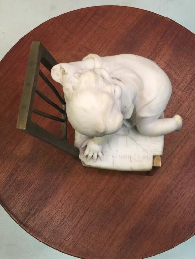 Juan Clara JUAN CLARA MARBLE CHILD ON BRONZE CHAIR SCULPTURE