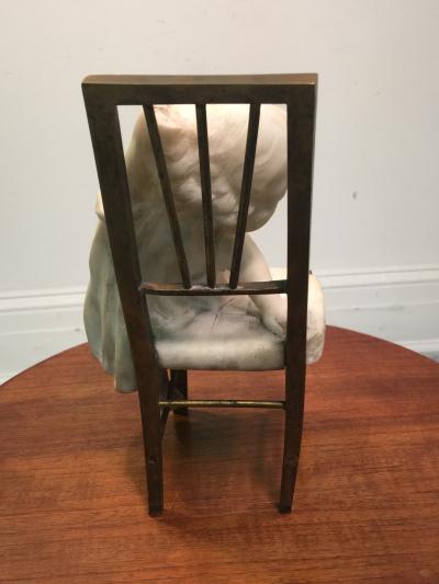Juan Clara JUAN CLARA MARBLE CHILD ON BRONZE CHAIR SCULPTURE