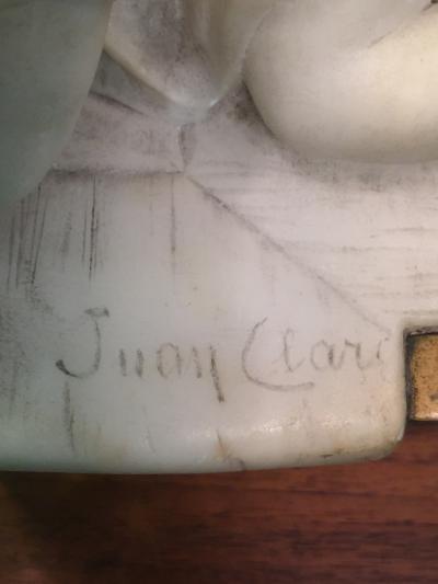 Juan Clara JUAN CLARA MARBLE CHILD ON BRONZE CHAIR SCULPTURE