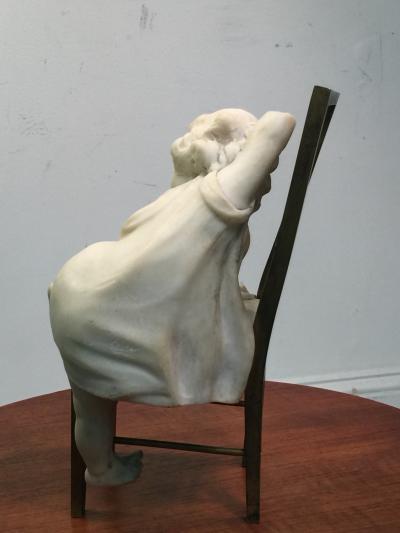 Juan Clara JUAN CLARA MARBLE CHILD ON BRONZE CHAIR SCULPTURE