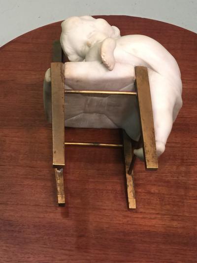 Juan Clara JUAN CLARA MARBLE CHILD ON BRONZE CHAIR SCULPTURE