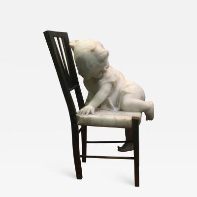 Juan Clara JUAN CLARA MARBLE CHILD ON BRONZE CHAIR SCULPTURE