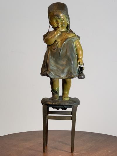 Juan Clara JUAN CLARA POLYCHROMED METAL AND BRONZE CHILD WITH SHOES SCULPTURE