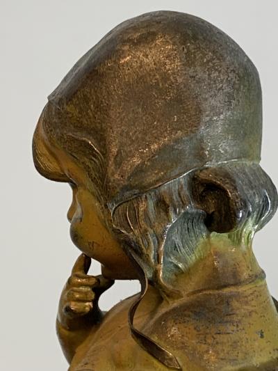 Juan Clara JUAN CLARA POLYCHROMED METAL AND BRONZE CHILD WITH SHOES SCULPTURE