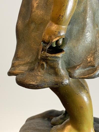 Juan Clara JUAN CLARA POLYCHROMED METAL AND BRONZE CHILD WITH SHOES SCULPTURE