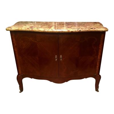 Juan Lanzani Antique French Inlaid Marble Top Credenza Sideboard by Juan Lanzani