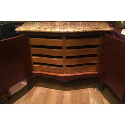 Juan Lanzani Antique French Inlaid Marble Top Credenza Sideboard by Juan Lanzani