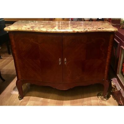 Juan Lanzani Antique French Inlaid Marble Top Credenza Sideboard by Juan Lanzani