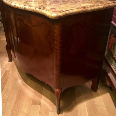 Juan Lanzani Antique French Inlaid Marble Top Credenza Sideboard by Juan Lanzani
