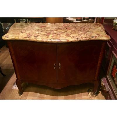 Juan Lanzani Antique French Inlaid Marble Top Credenza Sideboard by Juan Lanzani