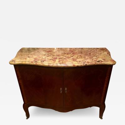 Juan Lanzani Antique French Inlaid Marble Top Credenza Sideboard by Juan Lanzani