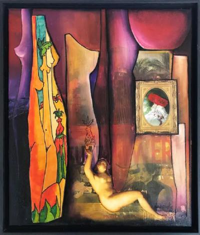 Juan Navarrete Abstract Mixed Media Painting Juan Navarette Cuban American Artist