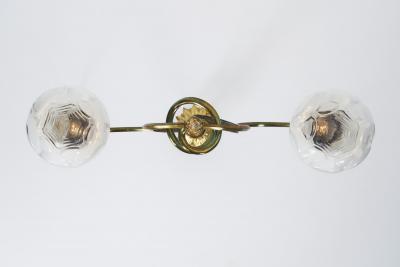 Jugend Ceiling Lamp in Patinated Brass and Glass Europe early 20th century