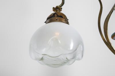 Jugend Ceiling Lamp in Patinated Brass and Glass Europe early 20th century