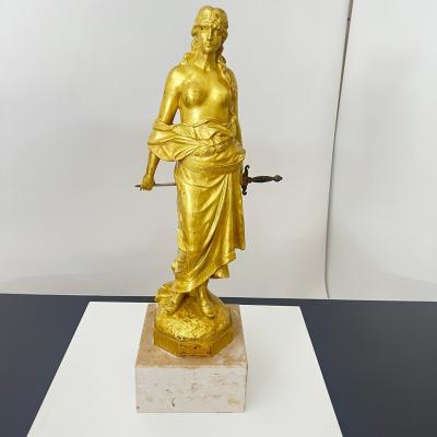 Jugendstil Sculpture Judith Signed E Tell Gilt Bronze Austria circa 1910