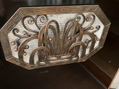 Jules Bouy BLACK AND SILVER ART DECO CABINET WITH NICKELED BRONZE HANDLES FOUNTAIN PLAQUE
