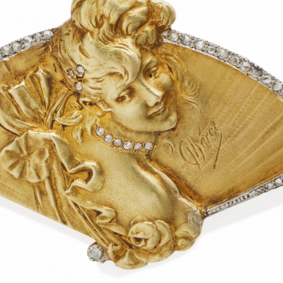 Jules Cheret Jules Ch ret Art Nouveau 18K Gold and Rose cut Diamond Brooch