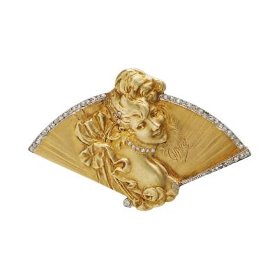 Jules Cheret Jules Ch ret Art Nouveau 18K Gold and Rose cut Diamond Brooch