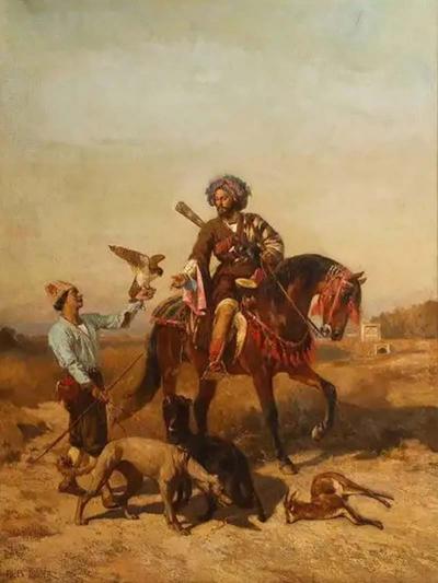 Jules Didier 1831 1892 The Falconer Orientalist Hunting Painting