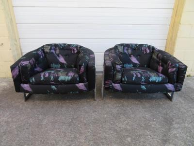 Jules Heumann Gorgeous Pair of Metropolitan Wide Seat Chrome Barrel Back Lounge Chairs