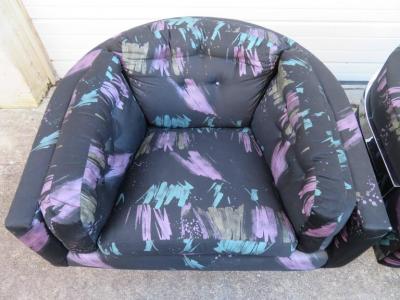 Jules Heumann Gorgeous Pair of Metropolitan Wide Seat Chrome Barrel Back Lounge Chairs