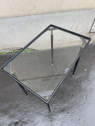 Jules Leleu 1950s Stitched leather side table by Jules Leleu