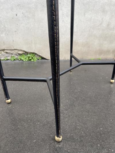 Jules Leleu 1950s Stitched leather side table by Jules Leleu