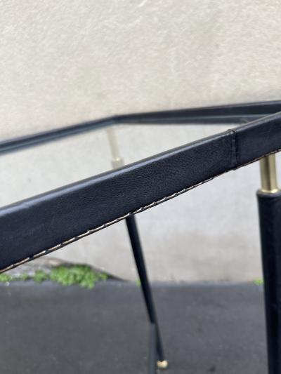 Jules Leleu 1950s Stitched leather side table by Jules Leleu