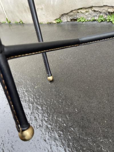 Jules Leleu 1950s Stitched leather side table by Jules Leleu