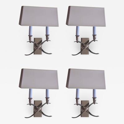 Jules Leleu 2 Pairs French Modern Neoclassical Style Nickel Sconces in Style of Jules Leleu