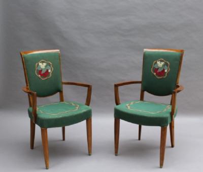 Jules Leleu 4 Fine French Art Deco Armchairs by Jules Leleu