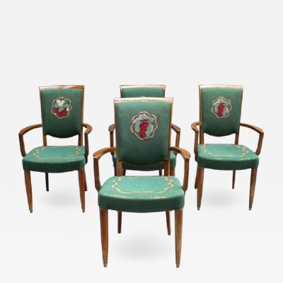 Jules Leleu 4 Fine French Art Deco Armchairs by Jules Leleu