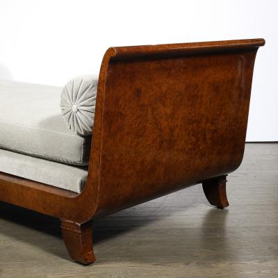 Jules Leleu Art Deco Lupe de Amboyna Wood Taupe Mohair Upholstery Daybed Attr Jules Leleu