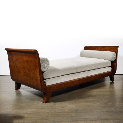 Jules Leleu Art Deco Lupe de Amboyna Wood Taupe Mohair Upholstery Daybed Attr Jules Leleu