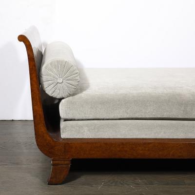 Jules Leleu Art Deco Lupe de Amboyna Wood Taupe Mohair Upholstery Daybed Attr Jules Leleu