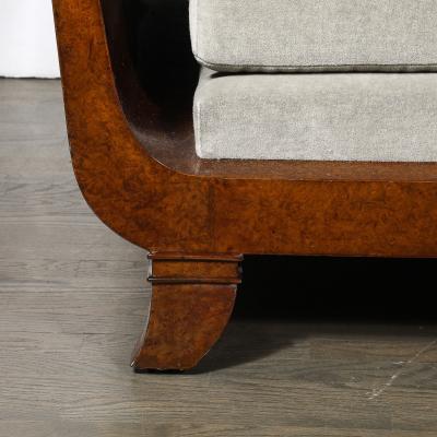 Jules Leleu Art Deco Lupe de Amboyna Wood Taupe Mohair Upholstery Daybed Attr Jules Leleu
