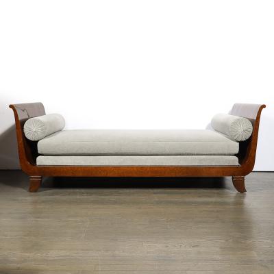 Jules Leleu Art Deco Lupe de Amboyna Wood Taupe Mohair Upholstery Daybed Attr Jules Leleu