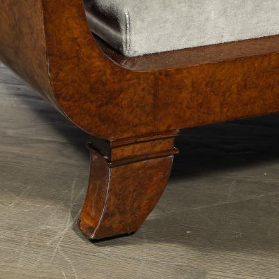 Jules Leleu Art Deco Lupe de Amboyna Wood Taupe Mohair Upholstery Daybed Attr Jules Leleu