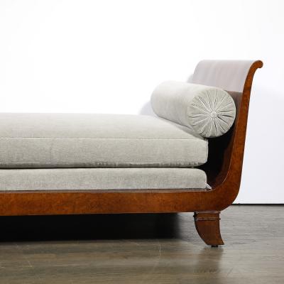 Jules Leleu Art Deco Lupe de Amboyna Wood Taupe Mohair Upholstery Daybed Attr Jules Leleu